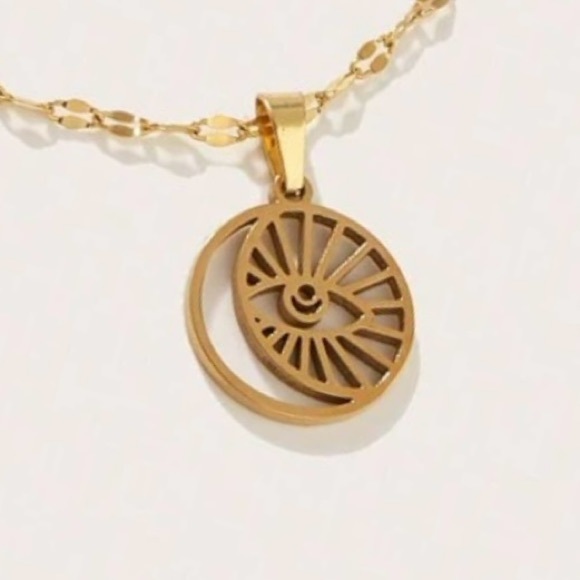 Eye See the Sky Eye of Ra Egyptian Sun Crescent Moon Yin Yang Celestial Necklace - Picture 2 of 12